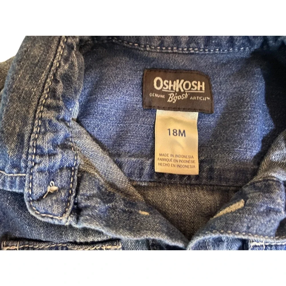 OshKosh Bgosh Baby Blue Denim Long Sleeve Button Front Bodysuit 18M One Piece